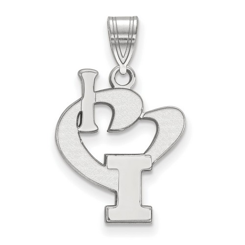 I Love University of Illinois Fighting Illini Large Sterling Silver Logo Pendant