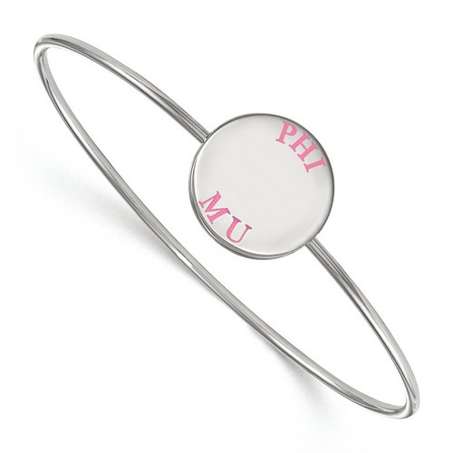 Phi Mu Sorority Enameled Slip-On Bangle in Sterling Silver 8.10 gr