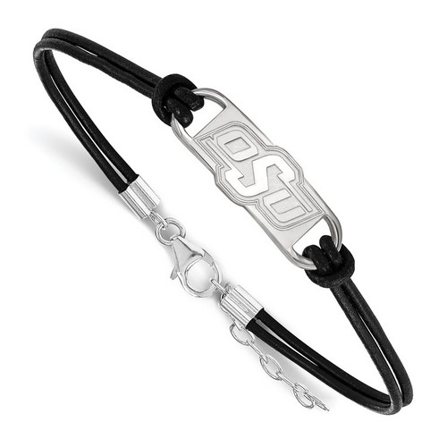 Oklahoma State University Cowboys Small Center Leather Sterling Silver Bracelet