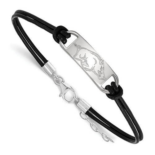 University of Arkansas Razorbacks Sterling Silver Center Logo Leather Bracelet