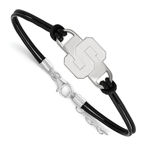 Michigan State University Spartans Small Center Leather Sterling Silver Bracelet
