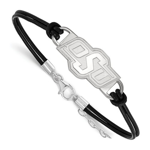 Oklahoma State University Cowboys Large Center Leather Sterling Silver Bracelet