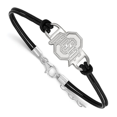 Ohio State University Buckeyes Small Center Leather Sterling Silver Bracelet