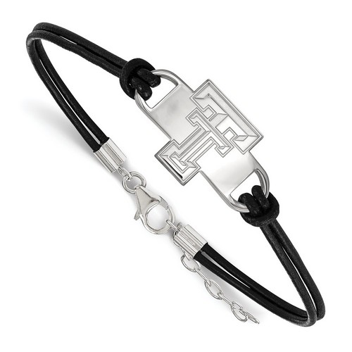 Texas Tech University Red Raiders Sterling Silver Center Logo Leather Bracelet