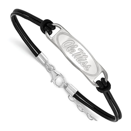 University of Mississippi Rebels Large Sterling Silver Logo Leather Bracelet