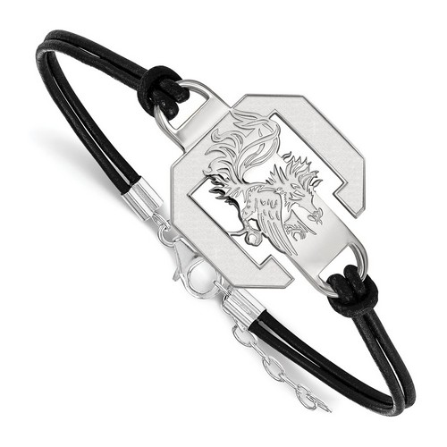 University of South Carolina Gamecocks Sterling Silver Logo Leather Bracelet