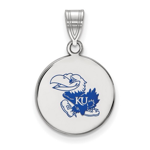 University of Kansas Jayhawks Medium Disc Pendant in Sterling Silver 2.36 gr