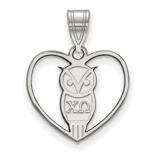 Chi Omega Sorority Heart Pendant in Sterling Silver 1.23 gr