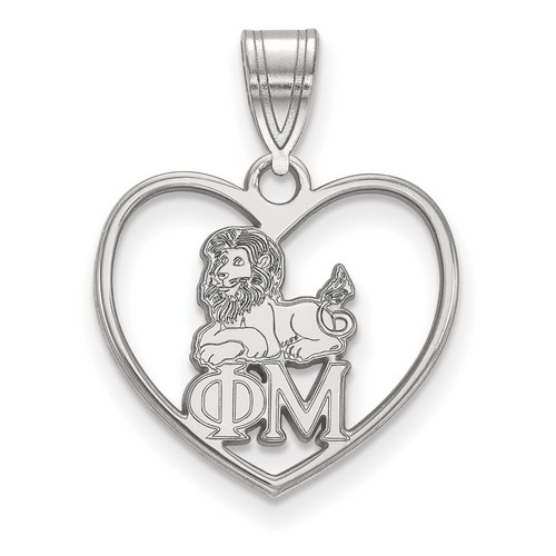 Phi Mu Sorority Heart Pendant in Sterling Silver 1.23 gr