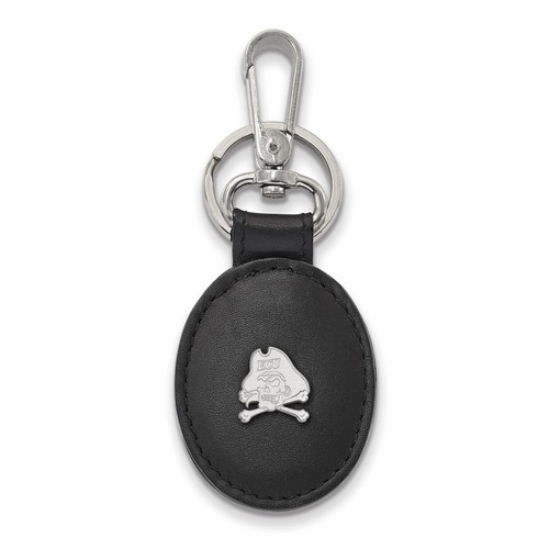 East Carolina University Pirates Oval Black Leather Sterling Silver Key Chain