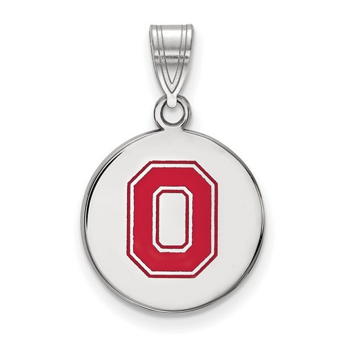 Ohio State University Buckeyes Medium Disc Pendant in Sterling Silver 2.23 gr