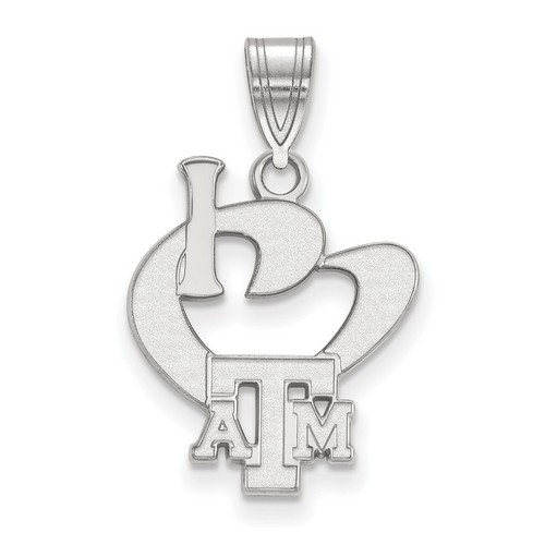 Texas A&M University Aggies Large I Love Logo Pendant in Sterling Silver 1.46 gr