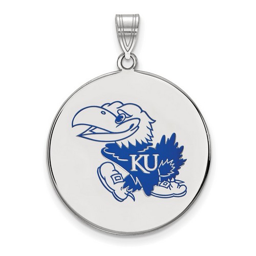 University of Kansas Jayhawks XL Disc Pendant in Sterling Silver 5.48 gr