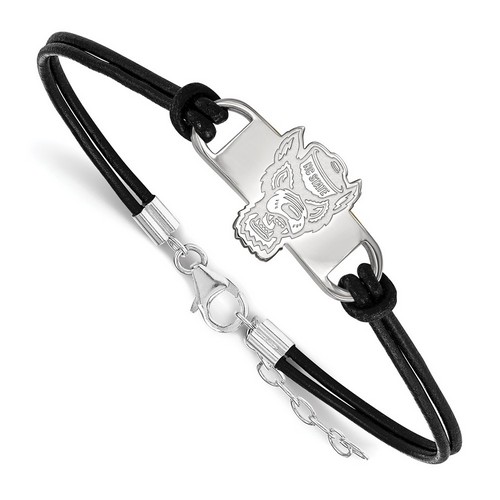 NC State University Wolfpack Small Center Leather Sterling Silver Bracelet