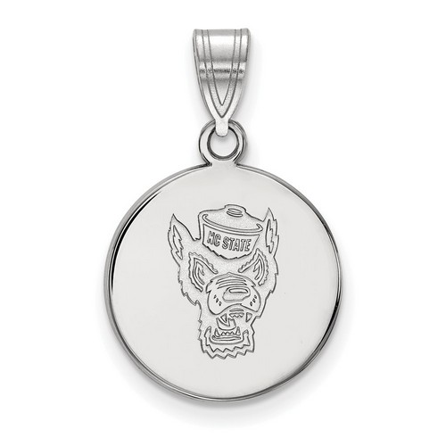 NC State University Wolfpack Medium Disc Pendant in Sterling Silver 2.37 gr
