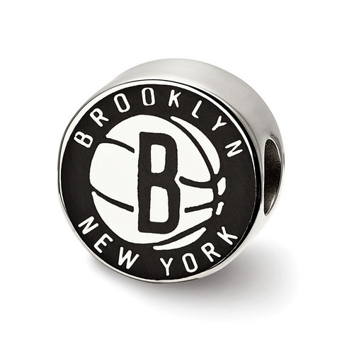 Brooklyn Nets Round Black Enameled Logo Bead in Sterling Silver 6.98 gr