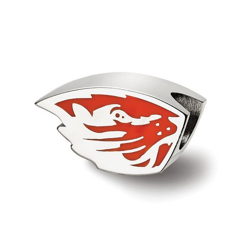 Oregon State University Extruded Beaver Head Logo Orange Bead in Sterling Silver