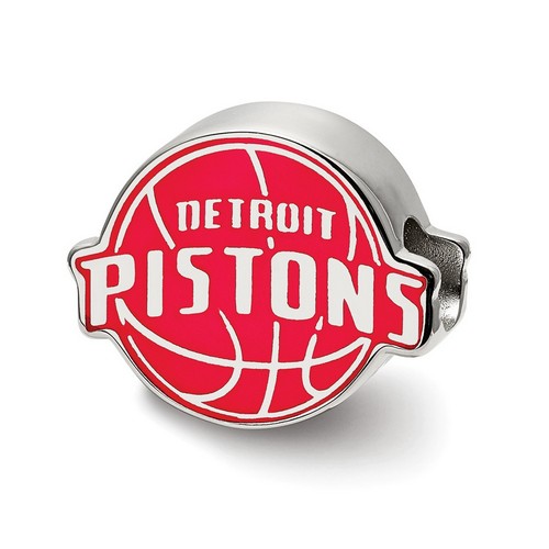 Detroit Pistons Extruded Red Enameled Basketball Logo Bead in Sterling Silver