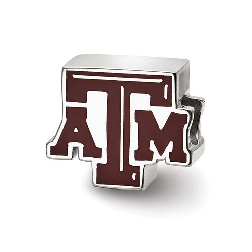 Texas A&M University Aggies Extruded ATM Logo Maroon Bead in Sterling Silver