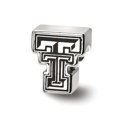 Texas Tech University Red Raiders Block TT Enameled Logo Bead in Sterling Silver