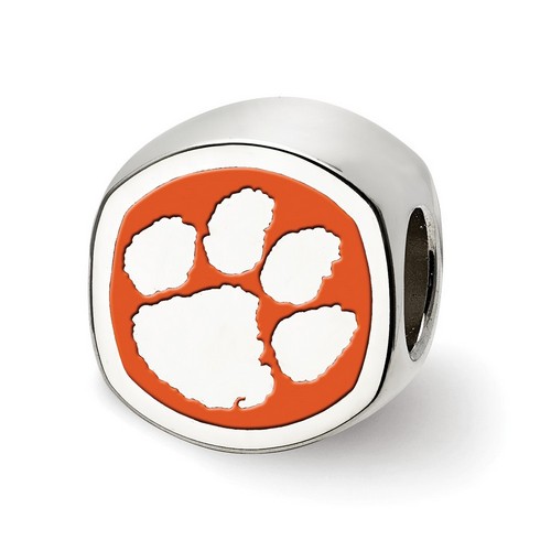 Clemson University Tigers Cushion Shaped Logo Bead in Sterling Silver