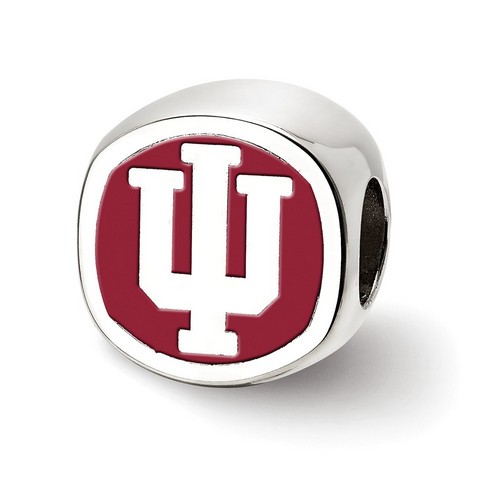 Indiana University Hoosiers Block IU Logo Red Cushioned Bead in Sterling Silver