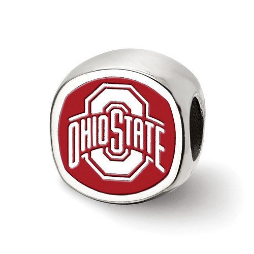 Ohio State University Buckeyes Block O Cushioned Red Bead in Sterling Silver