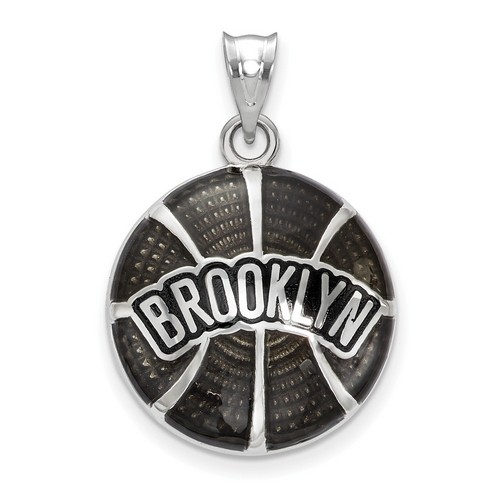 Brooklyn Nets Basketball Enameled Pendant in Sterling Silver 8.01 gr